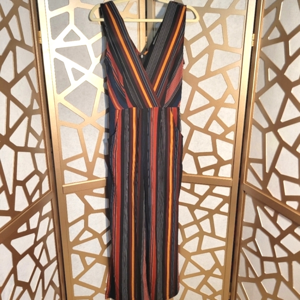 NWOT MONTEAU Stripe Jumpsuit With Pockets - Picture 1 of 13
